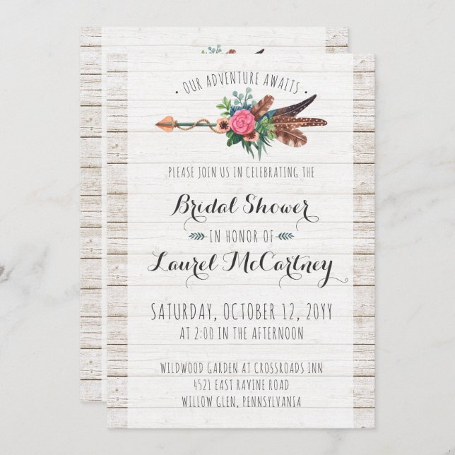 Invitación a ducha de novias con flecha bohemia ru (Anverso / Reverso)