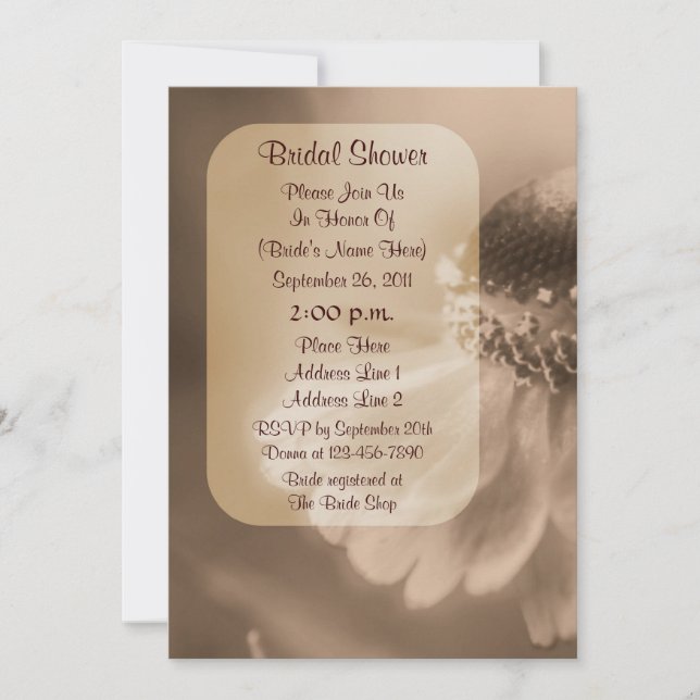 Invitación a ducha de novias con flores de Sepia Z (Anverso)