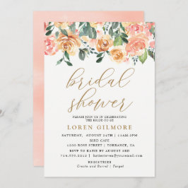 Invitación a ducha de novias con flores Gold Peach