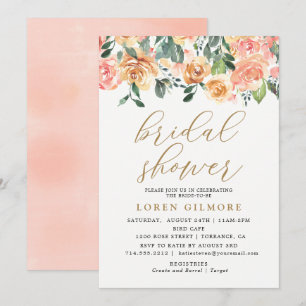 Invitación a ducha de novias con flores Gold Peach