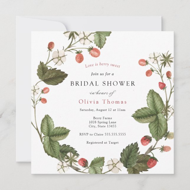 Invitación a ducha de novias con fresa dulce Berry (Anverso)