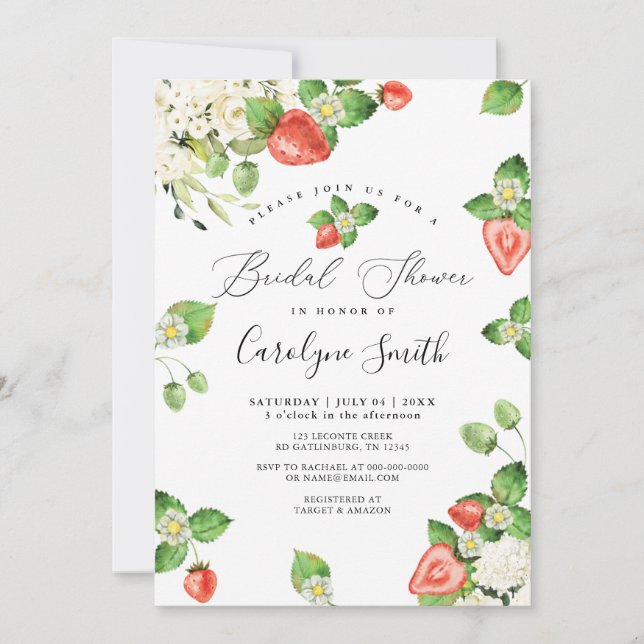 Invitación a ducha de novias con fresa dulce Berry (Anverso)