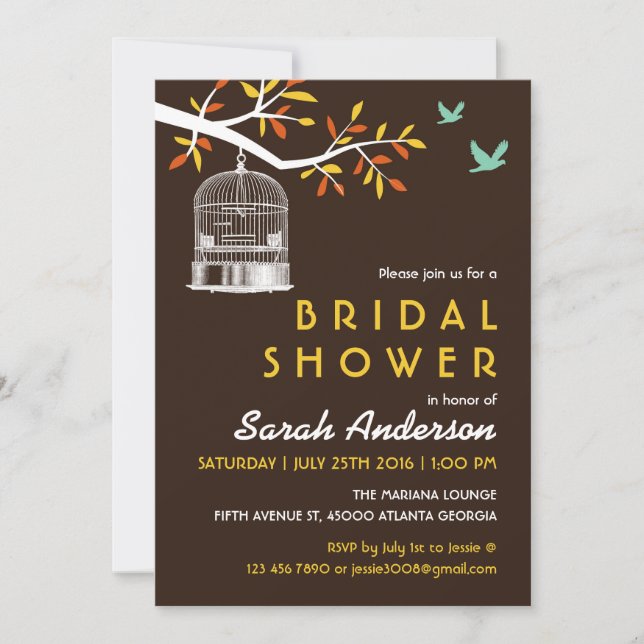 Invitación a ducha de novias con jaula de pájaro m (Anverso)