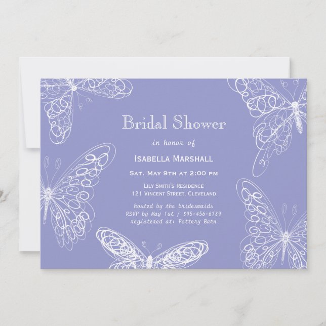 Invitación a ducha de novias con mariposa violeta (Anverso)