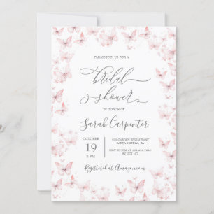 Invitación a ducha de novias con mariposas rosas