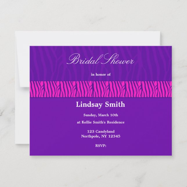 Invitación a ducha de novias con patrón de cebra m (Anverso)