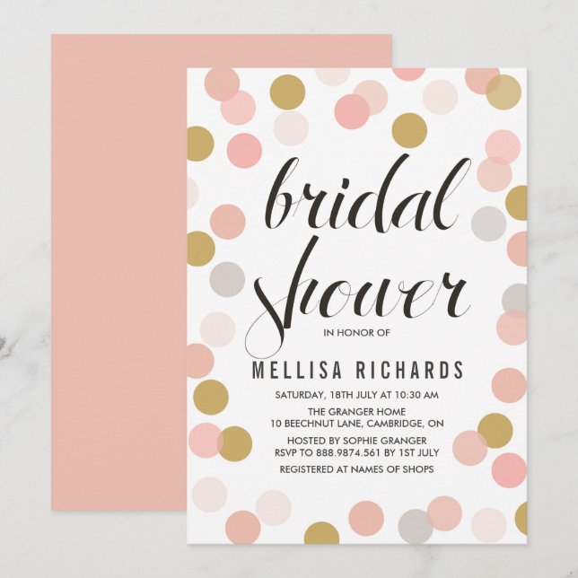 Invitación a ducha de novias con puntos de polka d (Anverso / Reverso)