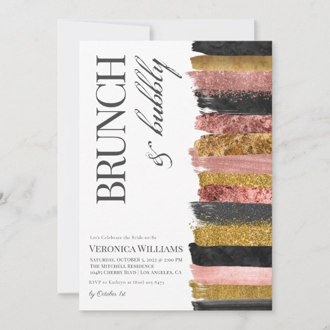 Invitación a ducha de novias con Rosa de oro Brunc (Anverso)