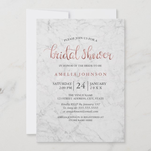 Invitación a ducha de novias con Rosa de oro de Ma (Anverso)