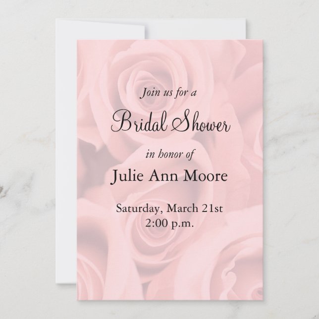 Invitación a ducha de novias con rosas rosadas (Anverso)