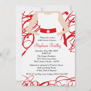 Invitación a ducha de novias con vestido rojo Boda