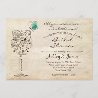 Invitación a ducha de novias con vino y queso