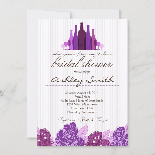 Invitación a ducha de novias con vino y queso (Anverso)