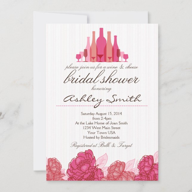 Invitación a ducha de novias con vino y queso (Anverso)