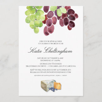 Invitación a ducha de novias con vino y queso 5x7