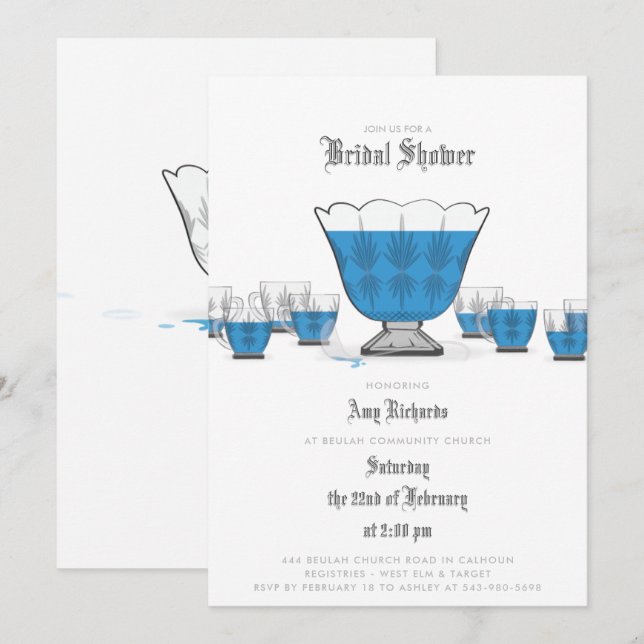 Invitación a ducha de novias Crystal Punch Bowl (Anverso / Reverso)