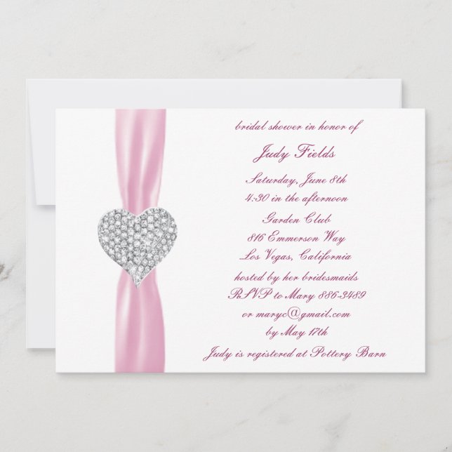 Invitación a ducha de novias de Boda rosa del cora (Anverso)