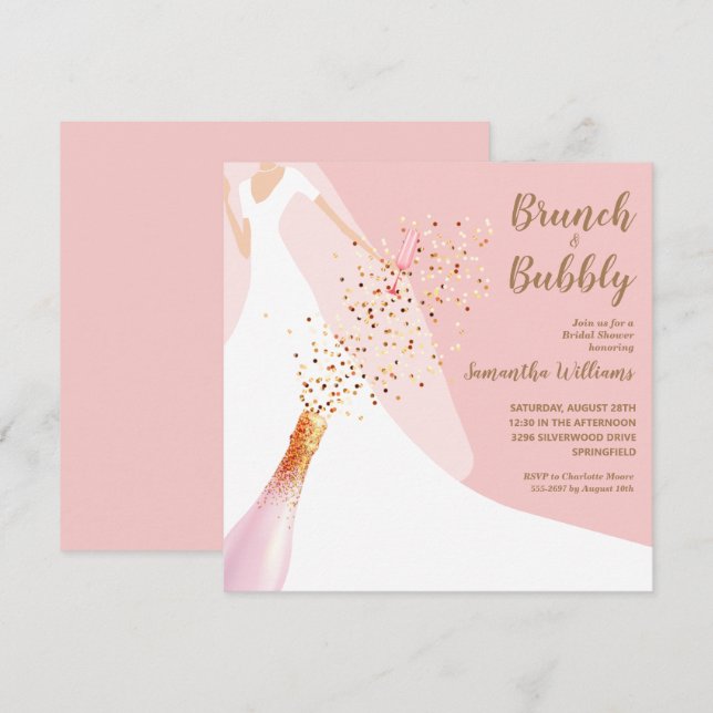 Invitación a ducha de novias de brunch bubbly Rosa (Anverso / Reverso)