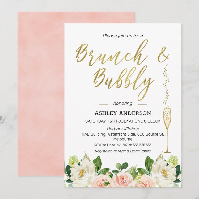 Invitación a ducha de novias de brunch floral Bubb (Anverso / Reverso)