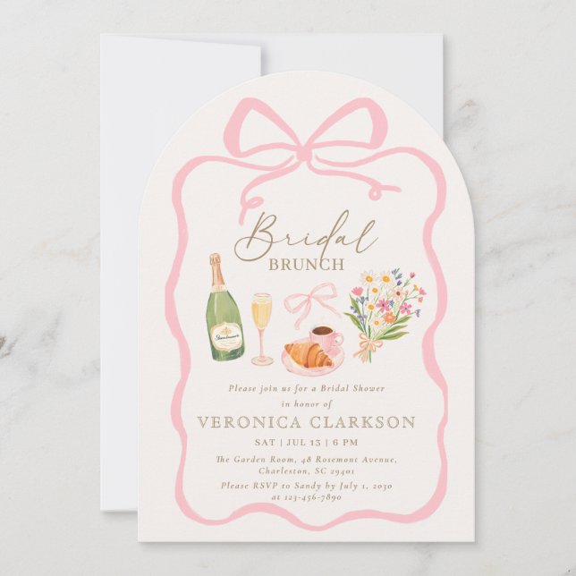 Invitación a ducha de novias de brunch rosado pari (Anverso)
