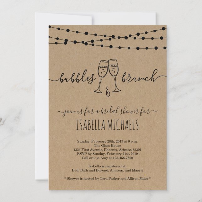 Invitación a ducha de novias de burbujas y brunch (Anverso)