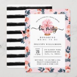 Invitación a ducha de novias de Fiesta de té rosad