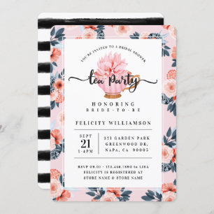 Invitación a ducha de novias de Fiesta de té rosad