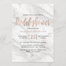 Invitación a ducha de novias de mármol blanco y Ro