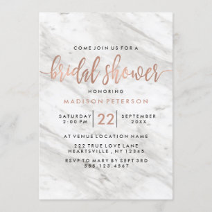 Invitación a ducha de novias de mármol blanco y Ro