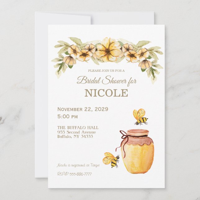 Invitación a ducha de novias de miel de abeja rúst (Anverso)