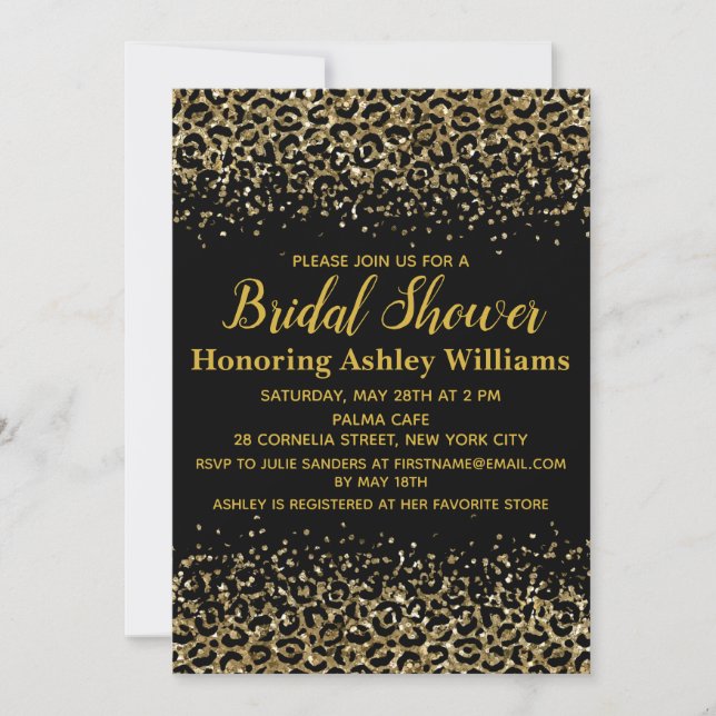 Invitación a ducha de novias de oro negro de Girly (Anverso)