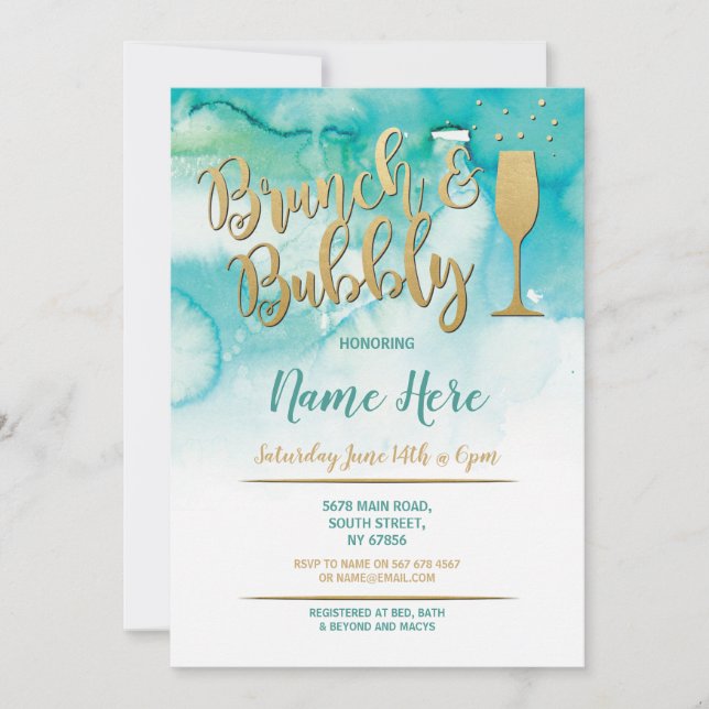 Invitación a ducha de novias de oro Verde azulado  (Anverso)