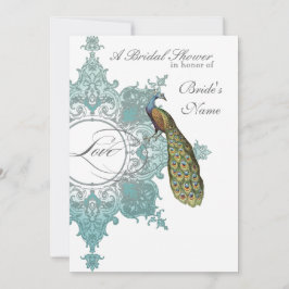 Invitación a ducha de novias de pavo real barroca 