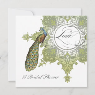 Invitación a ducha de novias de pavo real barroca 
