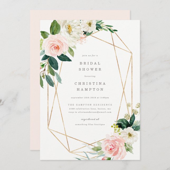 Invitación a ducha de novias de primavera geométri (Anverso / Reverso)