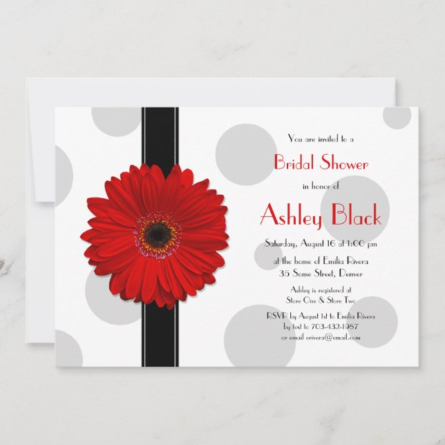 Invitación a ducha de novias de Red Gerbera Polka  (Anverso)