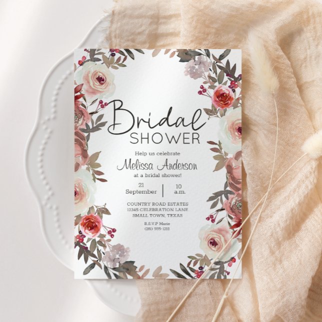 Invitación a ducha de novias de Rosas florales roj (Subido por el creador)