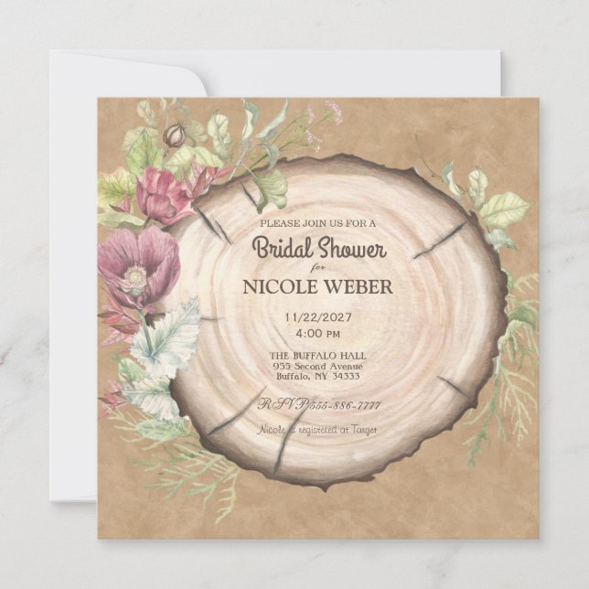 Invitación a ducha de novias de Rustic Wood Boda (Anverso)