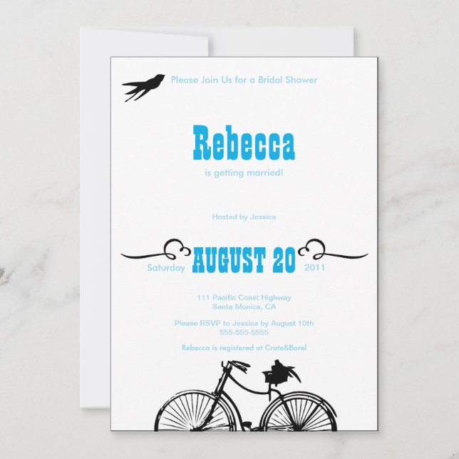 Invitación a ducha de novias en bicicleta retro (Anverso)