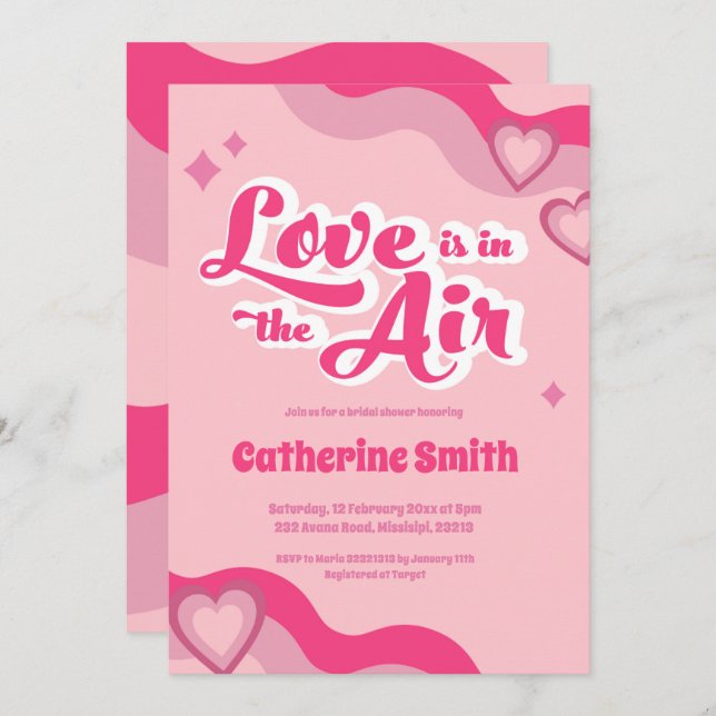 Invitación a ducha de novias Groovy Hippie Heart B (Anverso / Reverso)