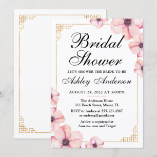 Invitación a ducha de novias japonesa con flores d