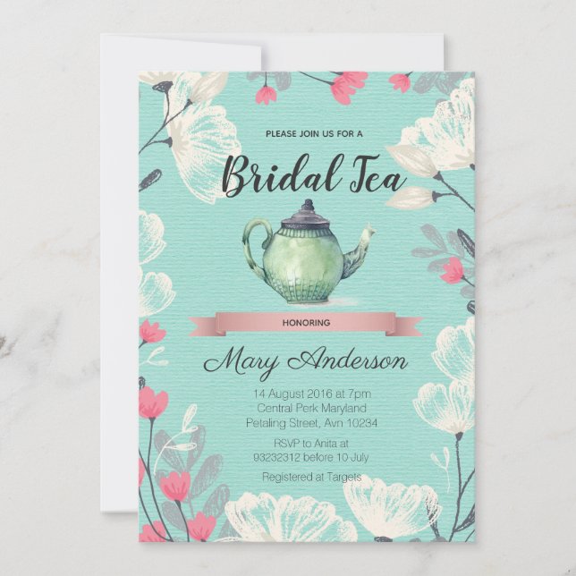 Invitación a ducha de novias para Fiesta de té de  (Anverso)