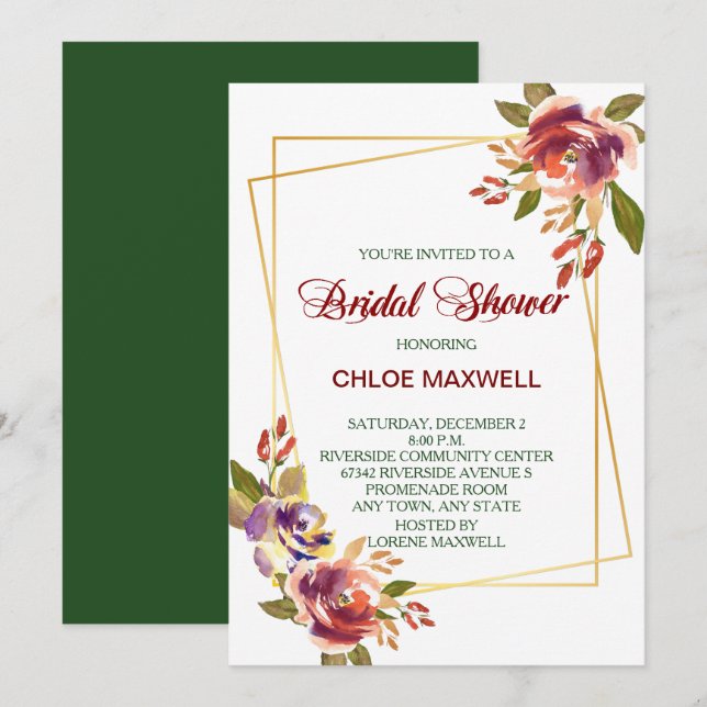 Invitación a ducha de novias para Rosas de bronce  (Anverso / Reverso)