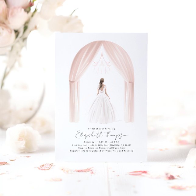 Invitación a ducha de novias románticas más minima (Bride and Her Dress Bridal Shower Invitations)