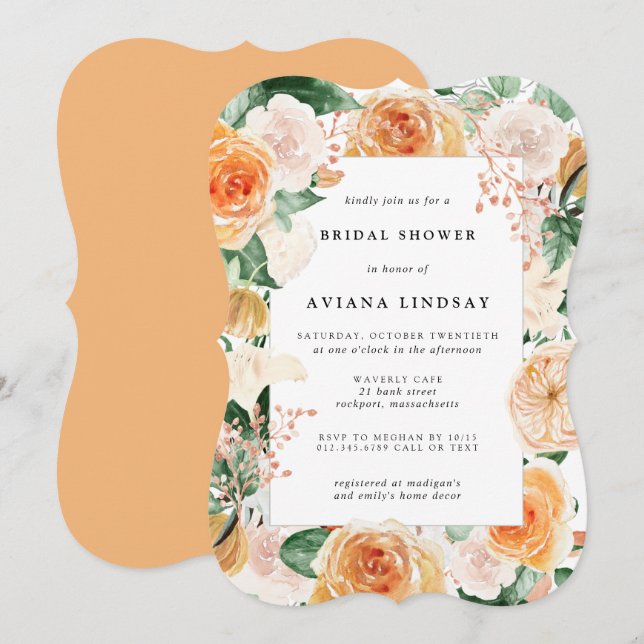 Invitación a ducha de novias Rosa floral otoño (Anverso / Reverso)
