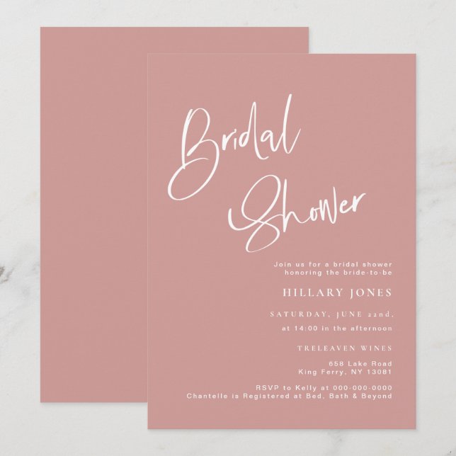 Invitación a ducha de novias rosa/ Rosa húmedo (Anverso / Reverso)