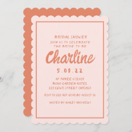 Invitación a ducha de novias rosa y rojo retro con