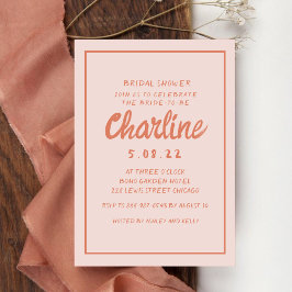 Invitación a ducha de novias rosa y rojo retro con