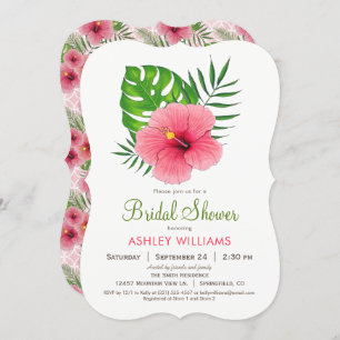 Invitación a ducha de novias rosada Hibiscus Flowe