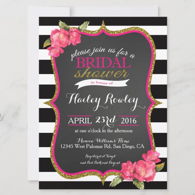 Invitación a ducha de novias rosadas y doradas (Anverso)